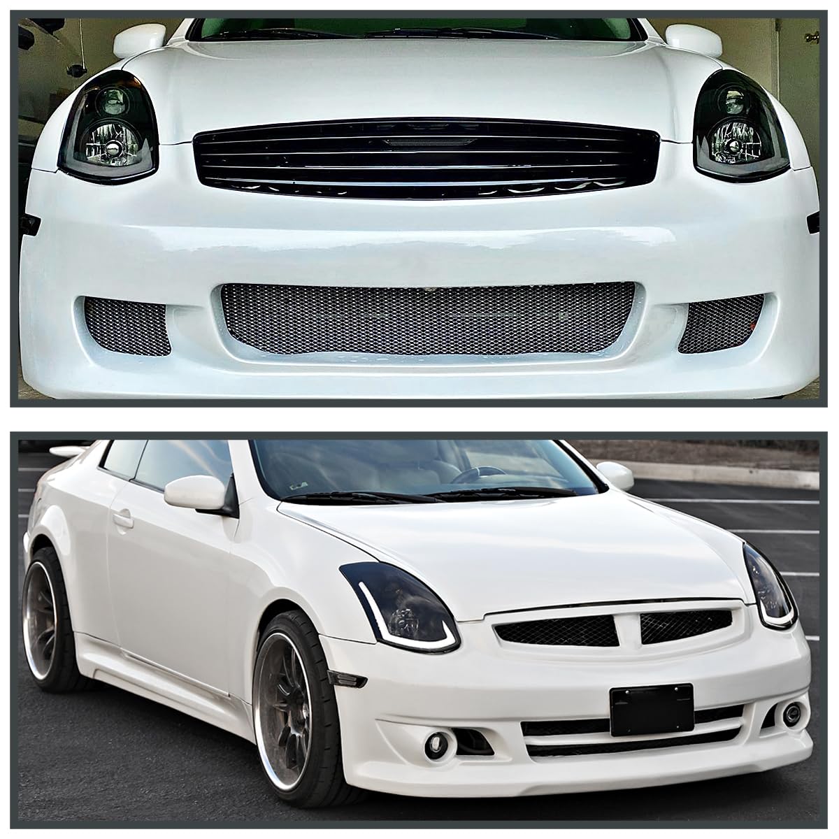 Black Smoke SPEC-D TUNING Projector Headlights w/Sequential LED Strip Compatible with 2003-2007 Infiniti G35 Coupe, Left + Right Pair Headlamps Assembly