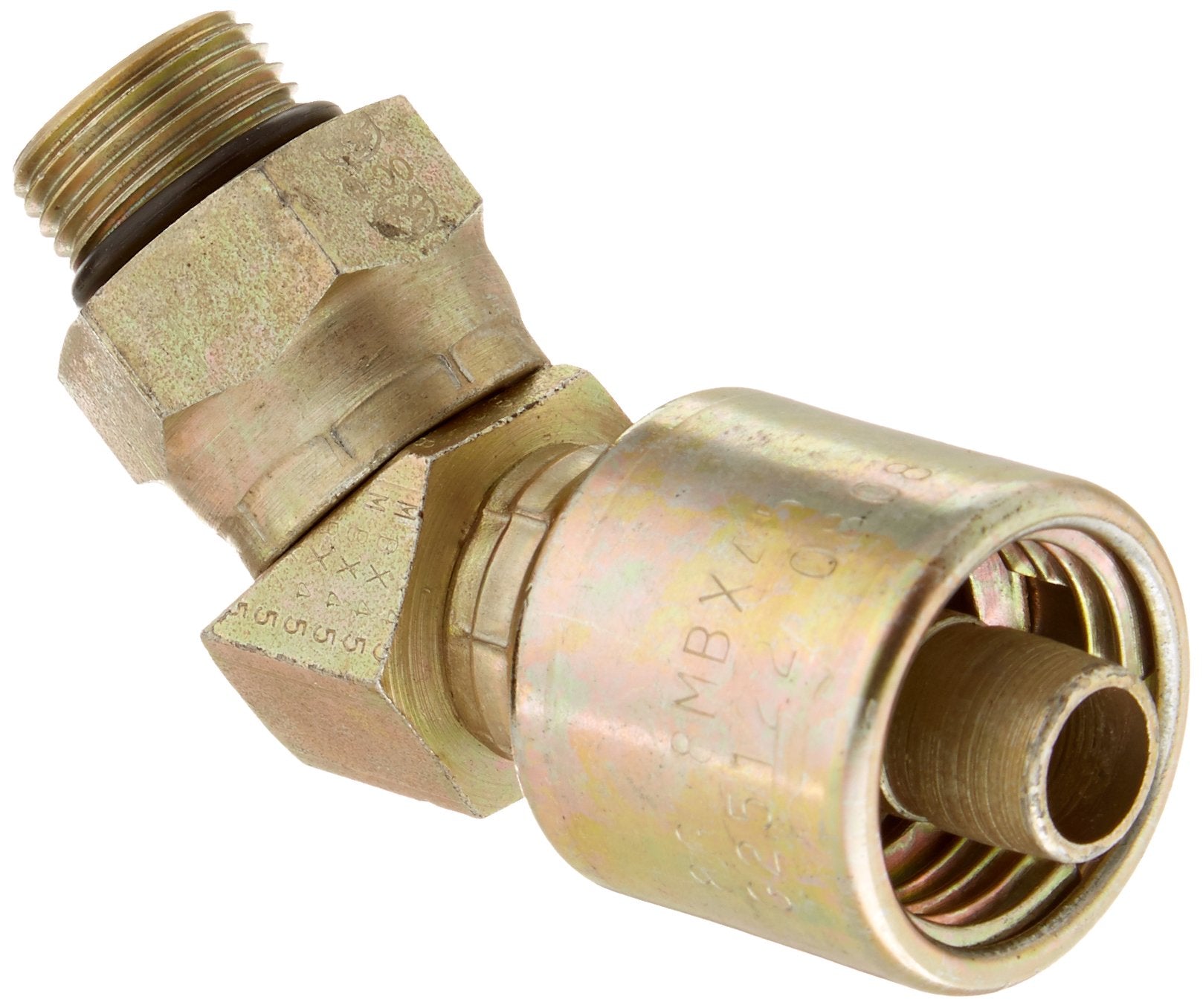 MegaCrimp Gates 8G-8MBX45 Couplings, Male O-Ring Boss Swivel, Zinc Plated Carbon Steel, 4.24", 45° Bent Tube, 1/2" ID
