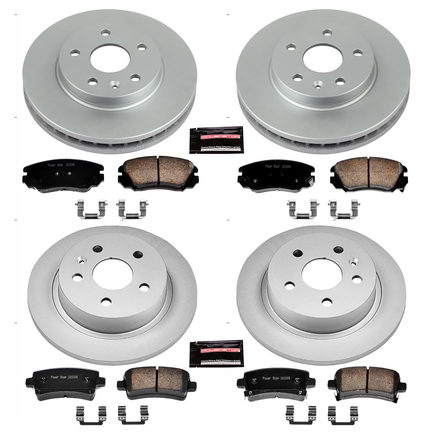 Power Stop Coated CRK5523 Brake Rotor & Ceramic Brake Pads- front & rear For Buick LaCrosse, Buick Regal, Chevrolet Malibu, Chevrolet Malibu Limi, Saab 9-5 [Model Specific]