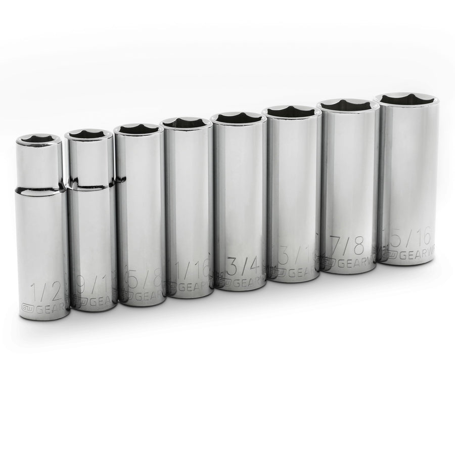 1/2" Drive GEARWRENCH Deep SAE Socket Set 8 Pc., 6 Point- 80705