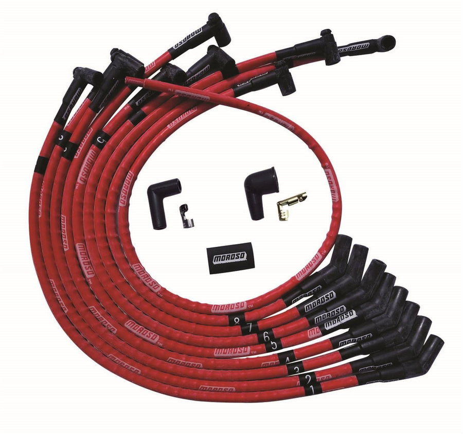 Moroso Ultra Series 52570 Red Spark Plug Wires, Small Block Ford 260/289/302, 135 Degree Plug Ends, HEI Distributor