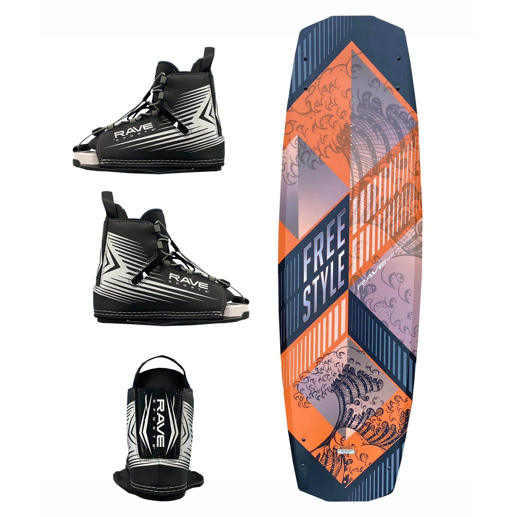 Orange Rave Sports Freestyle Wakeboard and Bindings Package