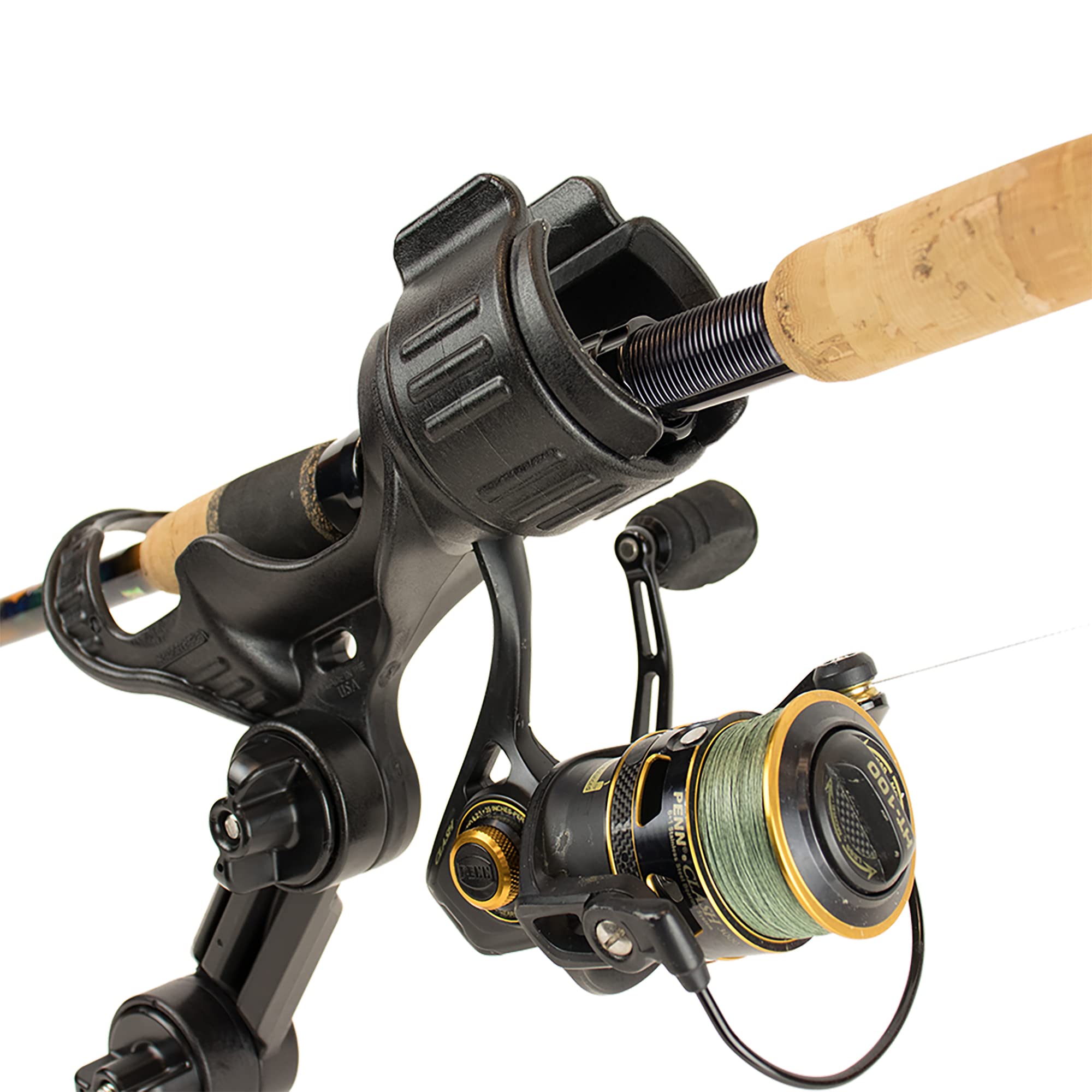 YakAttack Rod Holder Omega Pro | Track Mount Fishing for Kayak & Boat | Secure & Adjustable LockNLoad System | Compatible with Spinning, Casting, Fly Reels | Kayak Track Mount Accessories