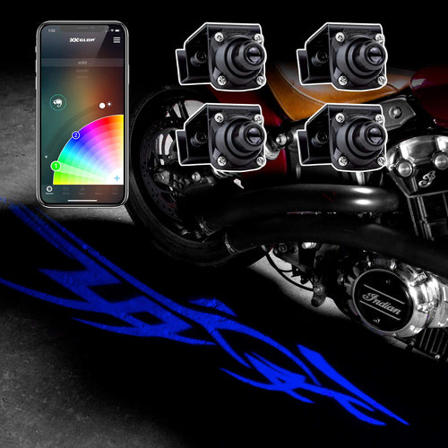 XKchrome CurbFX 4pc Bluetooth App Control Waterproof LED Projector Welcome Light Tattoo Style