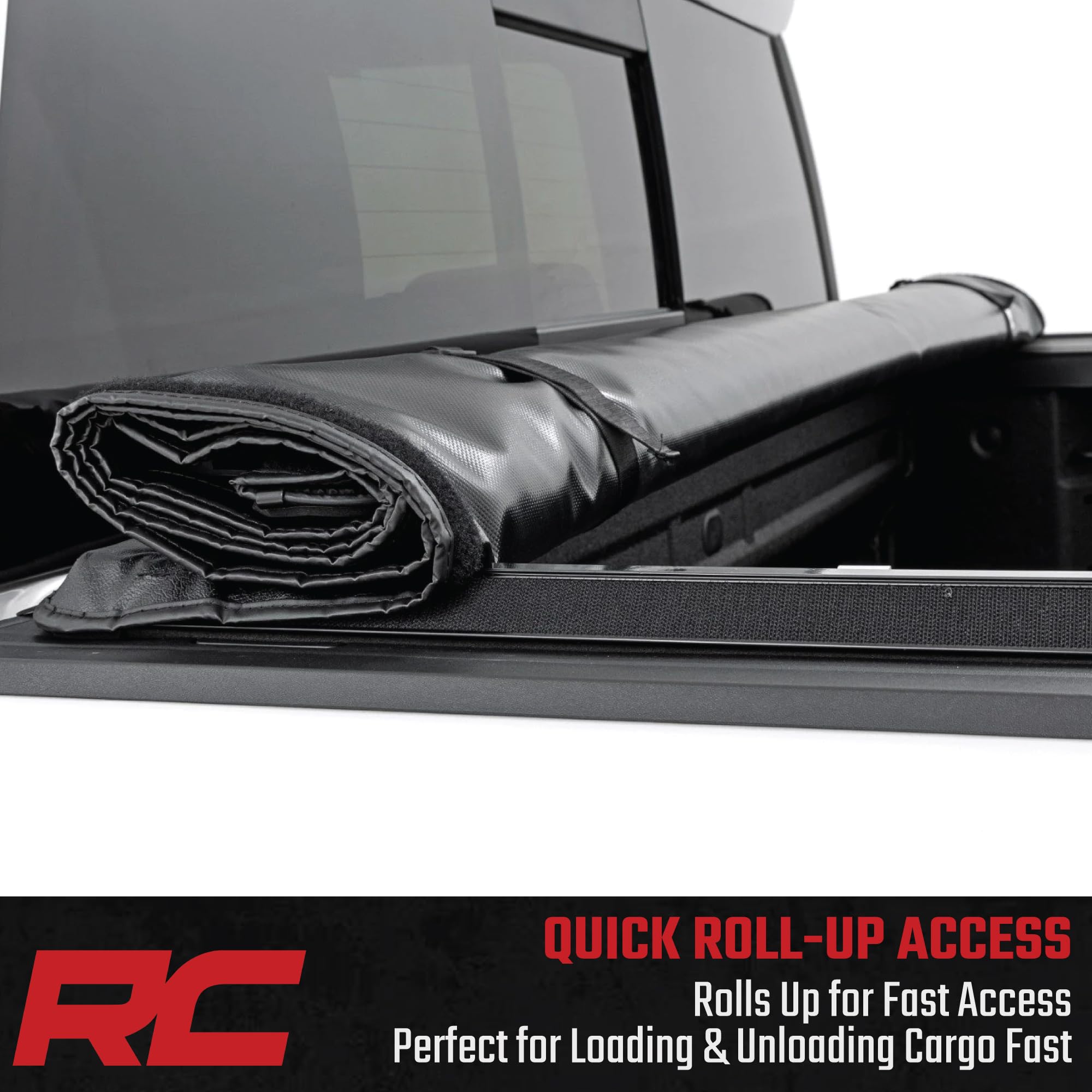 Rough Country Soft Roll-Up Truck Bed Cover for GMC Sierra 1500 & Chevy Silverado 1500 (2019–2026) – 5'10" Short Bed Tonneau Cover