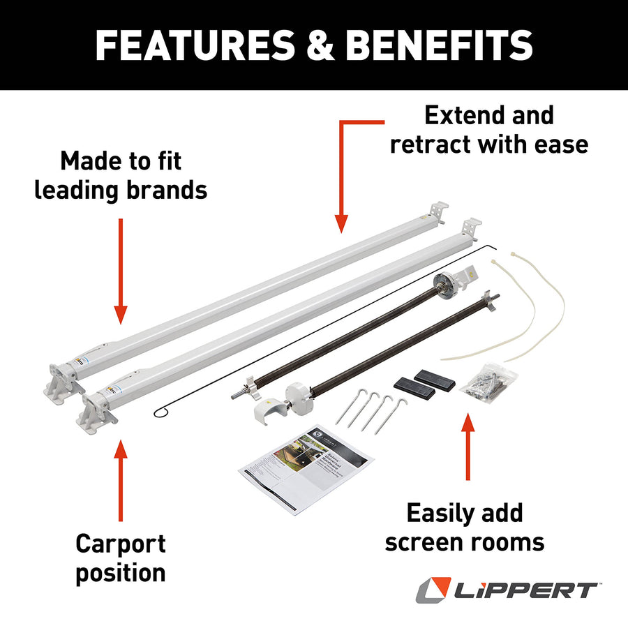 Classic Solera Universal RV Awning Arms & Hardware Kit - 63"-68" Short, White