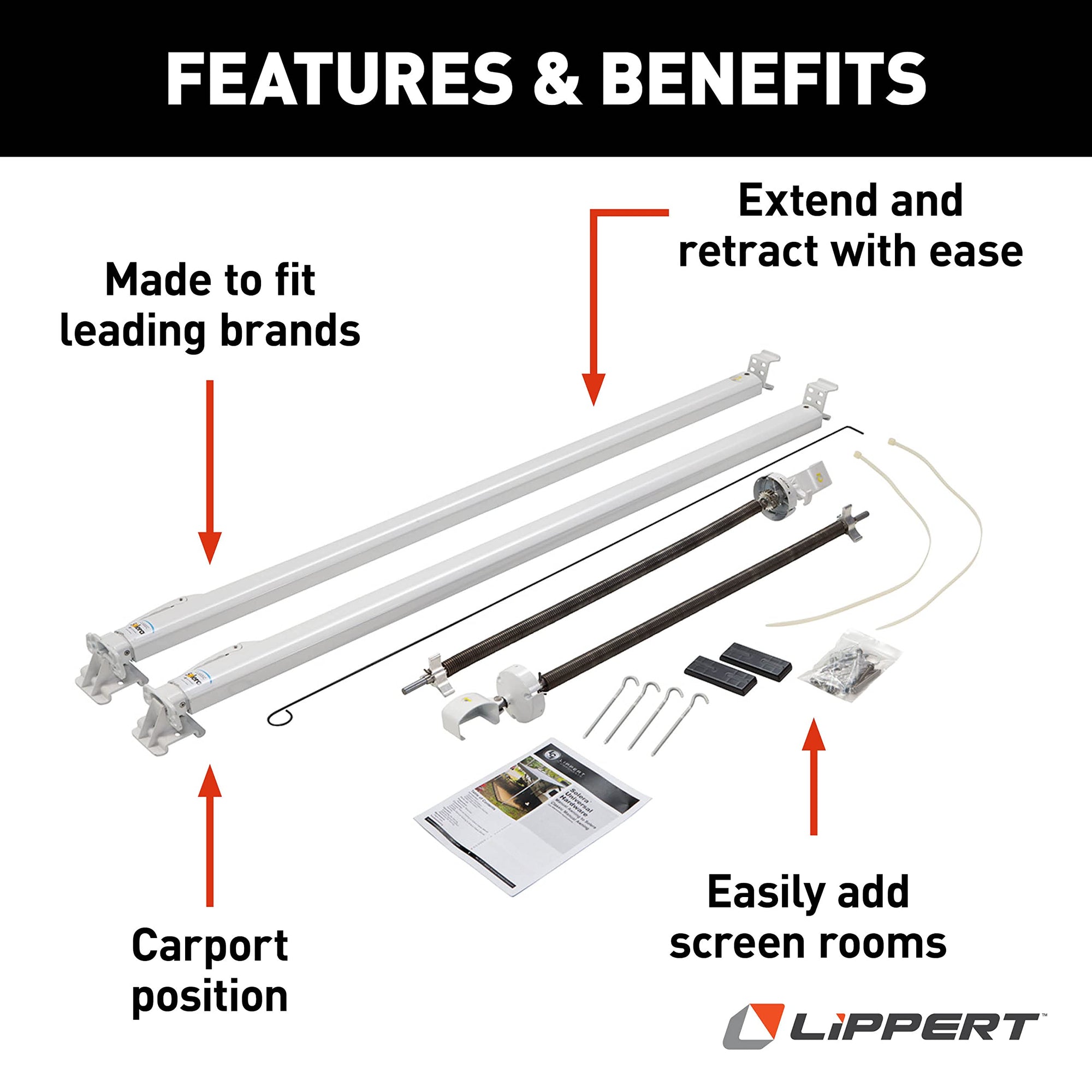 Classic Solera Universal RV Awning Arms & Hardware Kit - 63"-68" Short, White