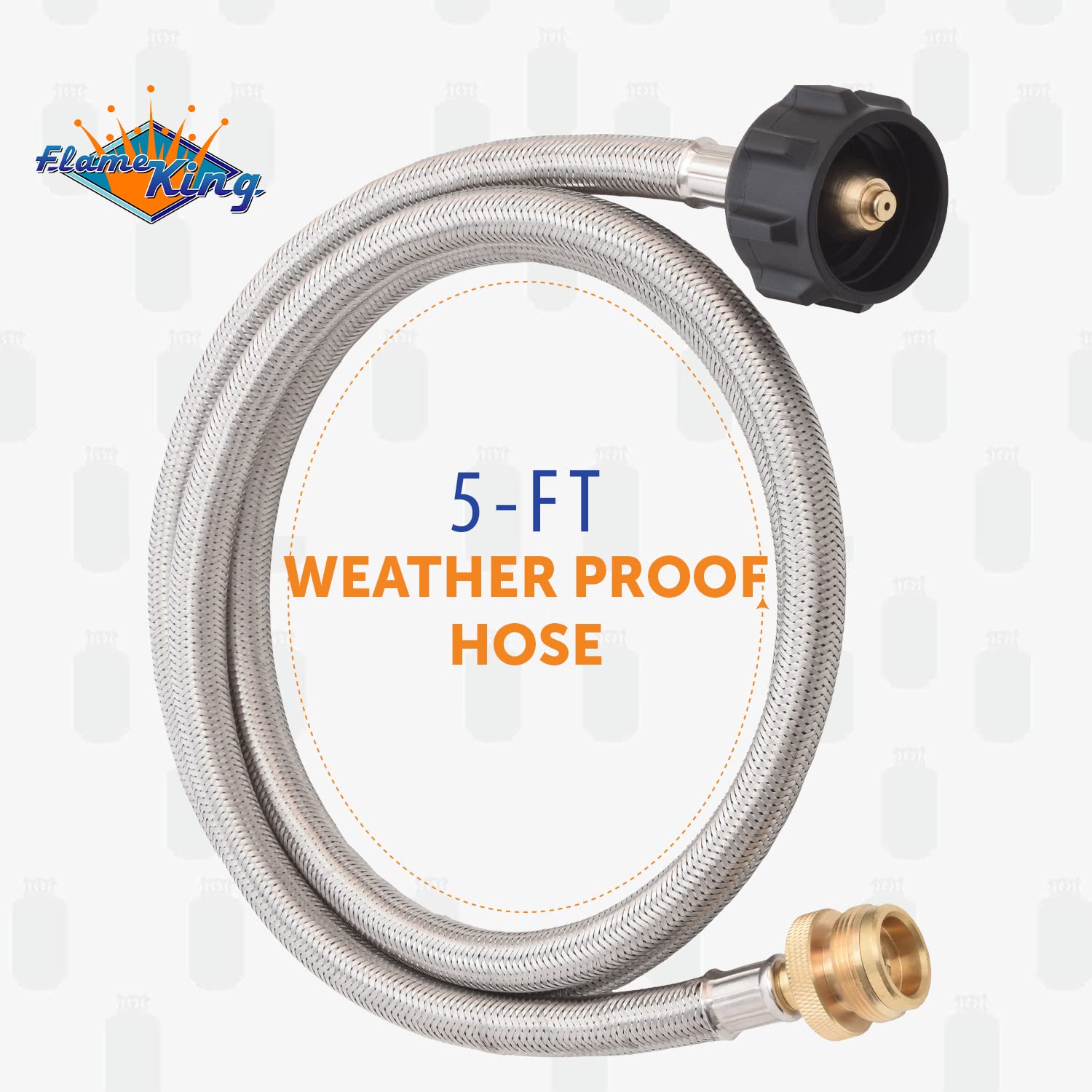 5-FT Flame King Steel Braided Hose, 1 lb to 20 lb Propane Tank Adapter, Connects Portable Appliances to Standard Propane Tanks with QCC1/Type1 Tank