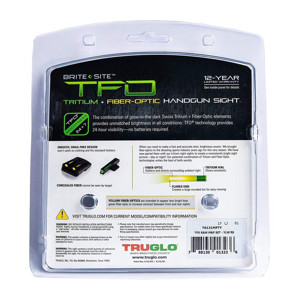 TFO TruGlo Fiber-Optic Handgun Pistol Laser Sight Accessories Set with TRIDOT Aiming System, Fits Most Smith & Wesson M&P, SD9 and SD40 Models, Yellow