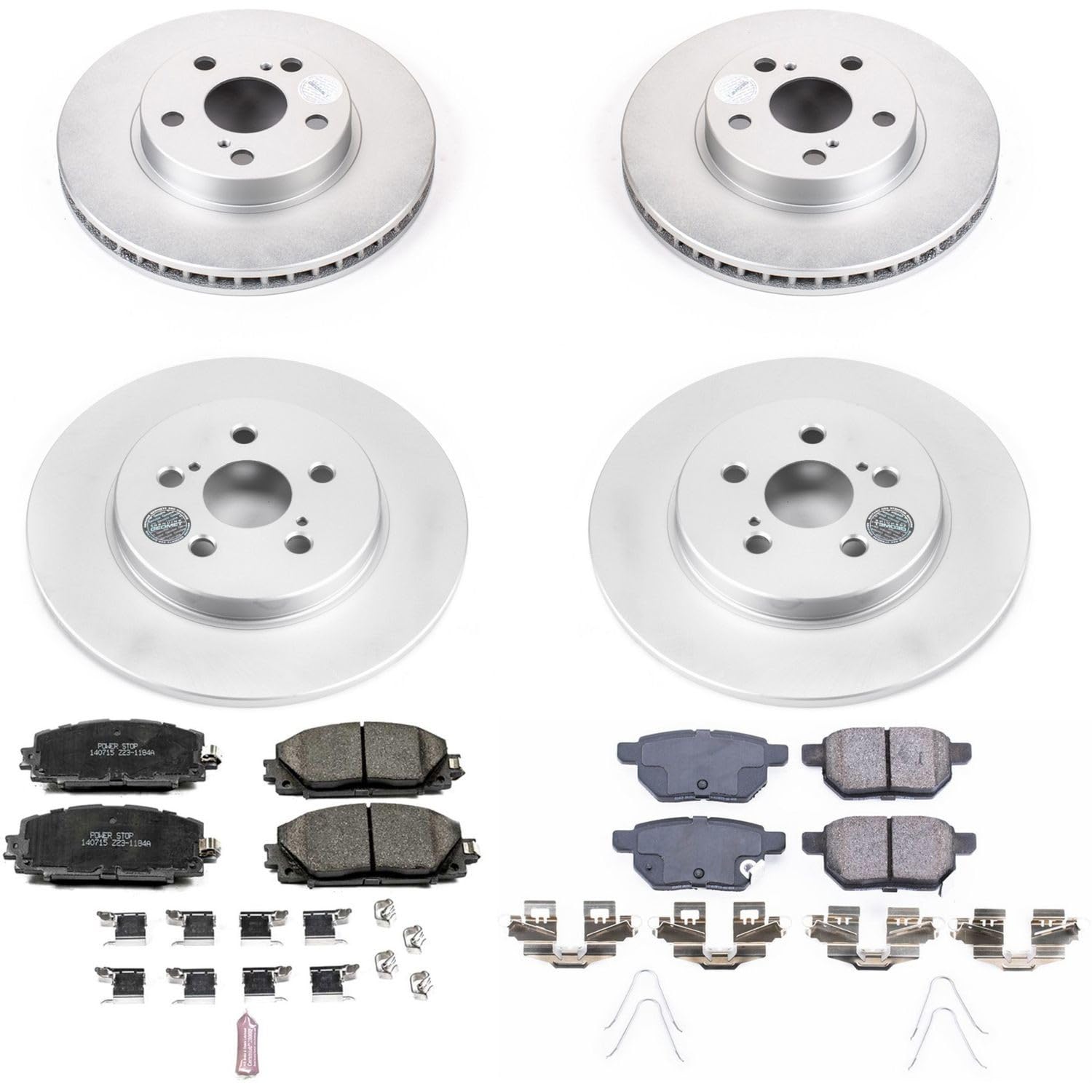 Power Stop CRK6487 Brake Rotor Coated and Ceramic Brake Pads- Front & Rear For Lexus CT200h 2011-2017 [Model Specific]