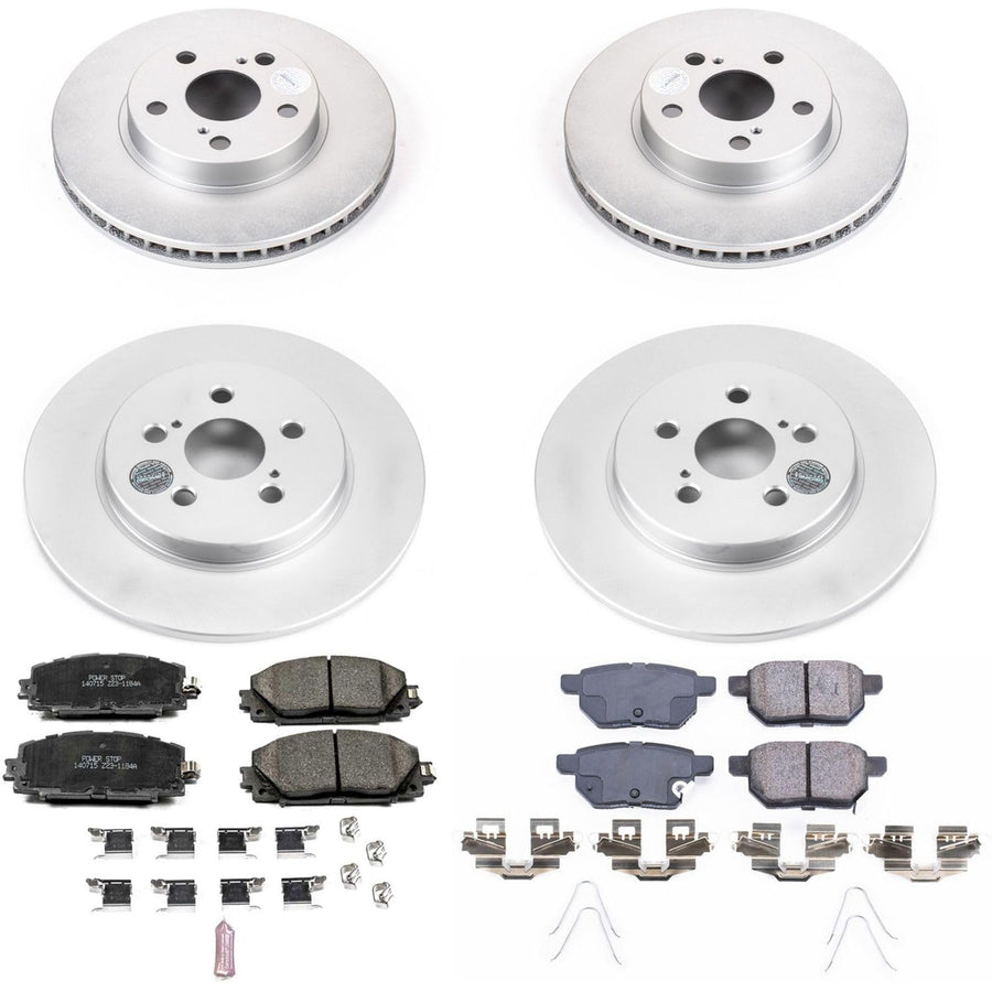 Power Stop CRK6487 Brake Rotor Coated and Ceramic Brake Pads- Front & Rear For Lexus CT200h 2011-2017 [Model Specific]