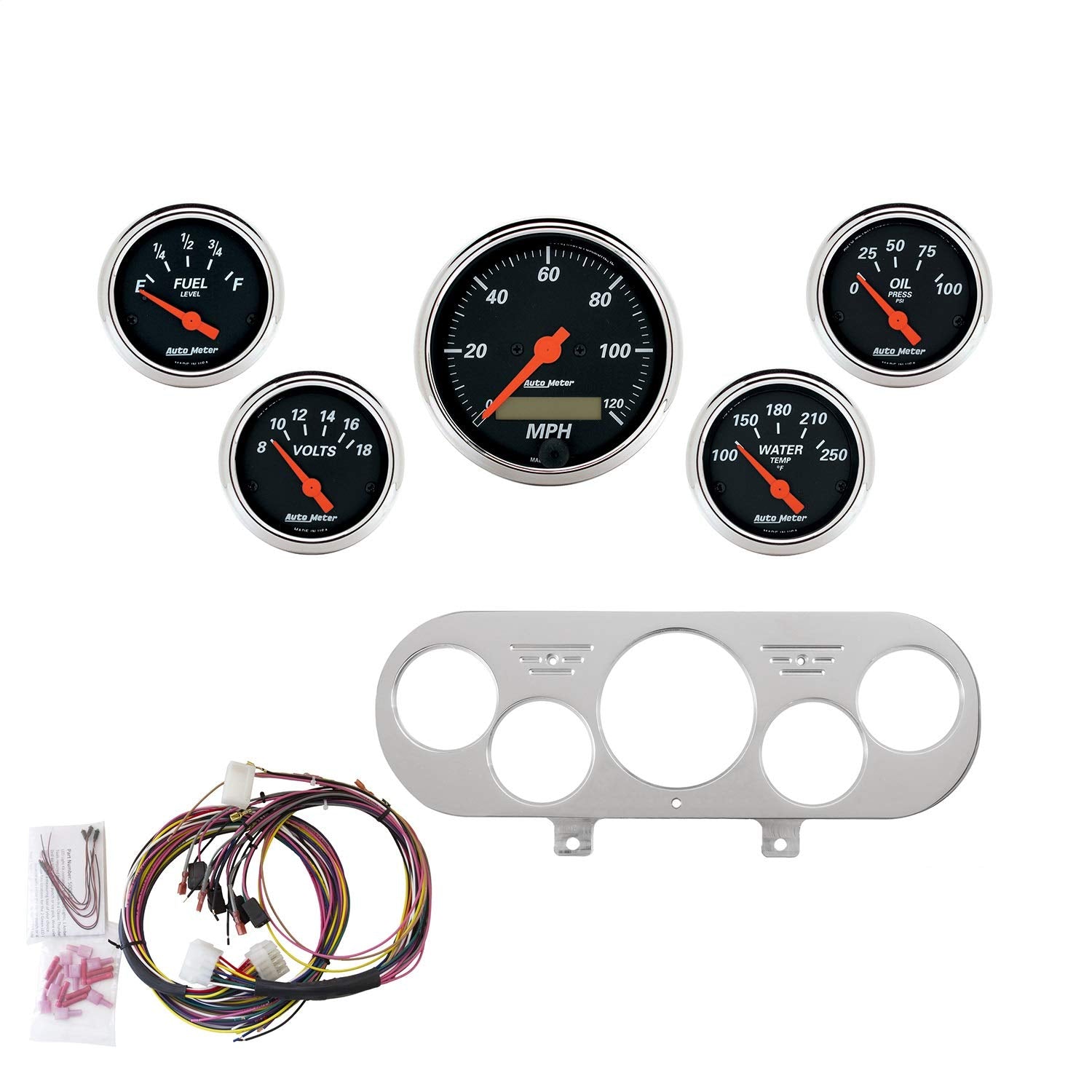 Gauge Kit AutoMeter 7044-DB, 5 Pc, Nova 62-65, Mph/Fuel/Oilp/Wtmp/Bat, Db
