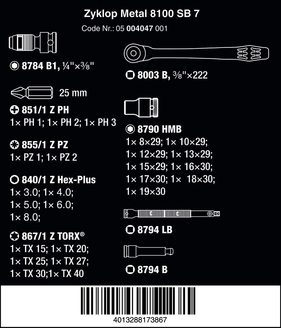 7 8100 SB Metal 3/8 29 PC Square Metric