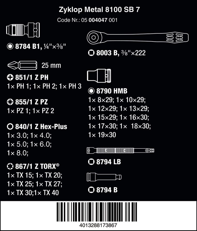 7 8100 SB Metal 3/8 29 PC Square Metric
