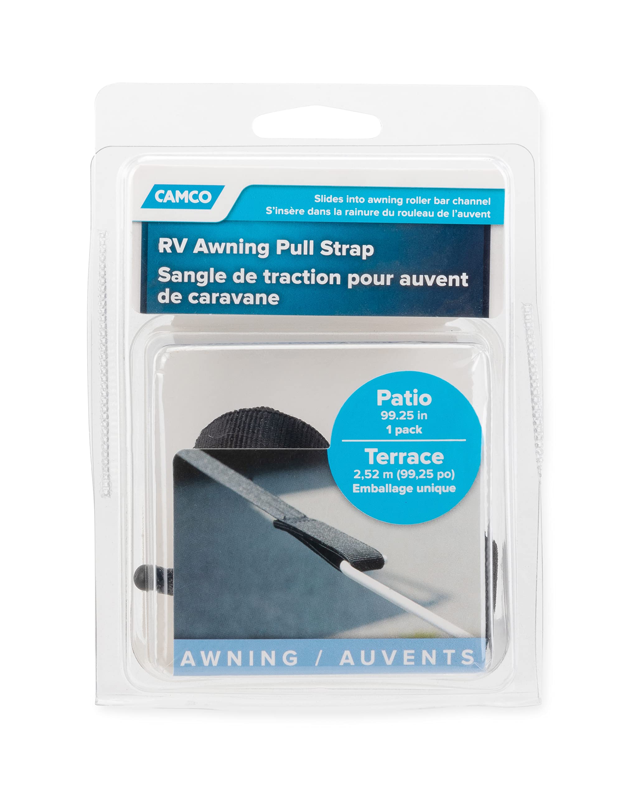 RV Awning Replacement Pull Strap Camco | Convenient Way to Roll Awning Out or Retract Awning | Measures 99-1/4-inches (L) x 1-inch (W) | Black (42505)