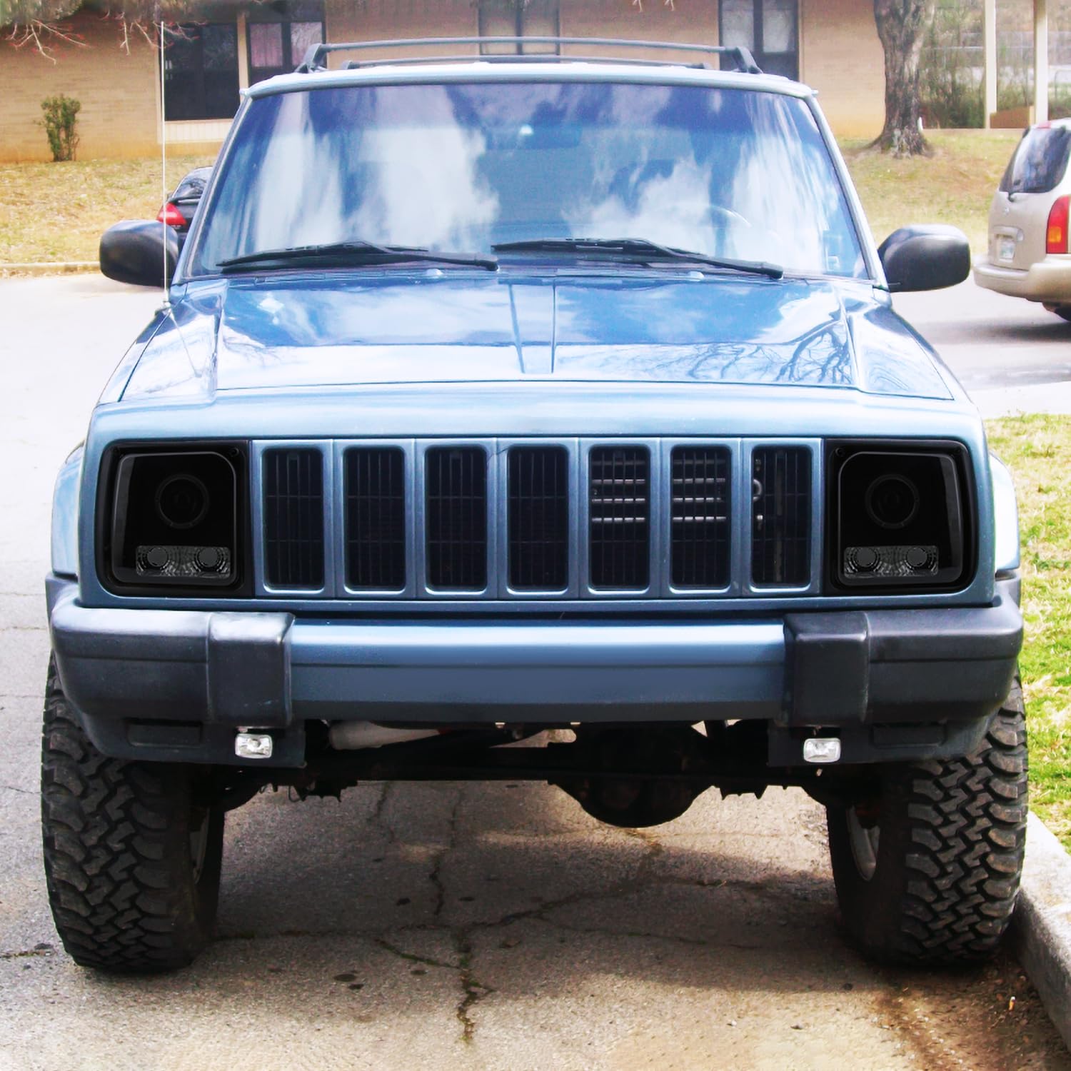 Black Smoke SPEC-D TUNING Projector Headlights W/LED Compatible with 1997-2001 Jeep Cherokee, Left + Right Pair Headlamps Assembly