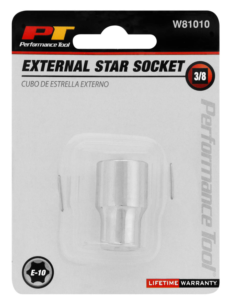 W81010 Performance Tool 3/8-Inch Drive E-10 External Torx Socket, Heat Treated Alloy Steel with Polish Chrome Plated Finish