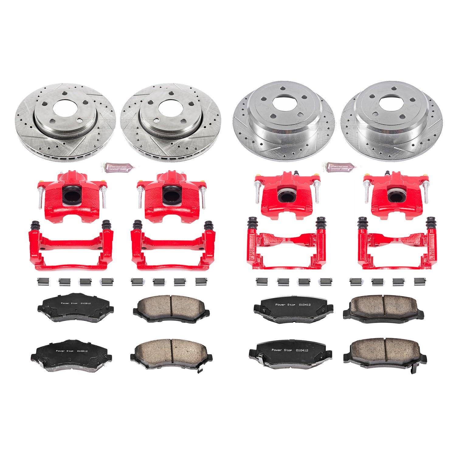 Power Stop Z23 Evolution Sport Brake Pads with Drilled and Slotted Rotors Brake Kit and Powder Coated Calipers For 2007-2012 2013 2014 2015 2016 2017 2018 Jeep Wrangler [Application Specific]