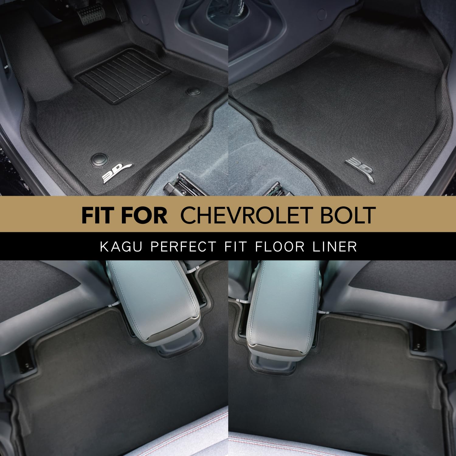 3D MAXpider Floor Mats All-Weather for Chevrolet Bolt EV 2017-2023 Custom Fit Car Liners, Kagu Series (1st & 2nd Row, Black)