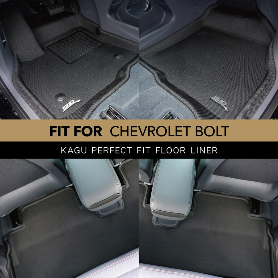 3D MAXpider Floor Mats All-Weather for Chevrolet Bolt EV 2017-2023 Custom Fit Car Liners, Kagu Series (1st & 2nd Row, Black)