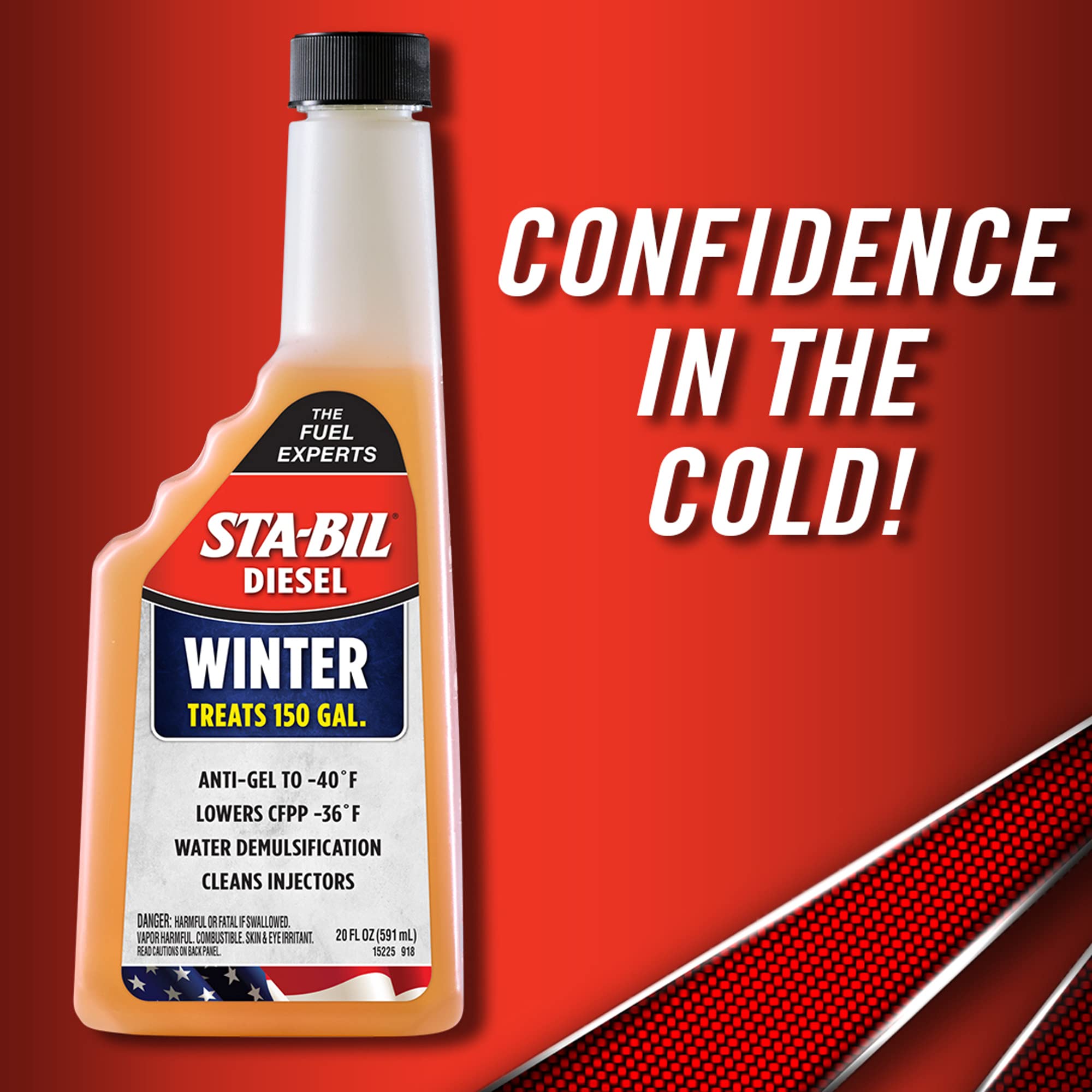 Diesel Winter STA-BIL Anti-Gel - Prevents Fuel Gelling Down to -40 Degrees Fahrenheit - Cleans Injectors - Treats 250 Gallons of Diesel Fuel, 20 fl. oz. (15225),Orange