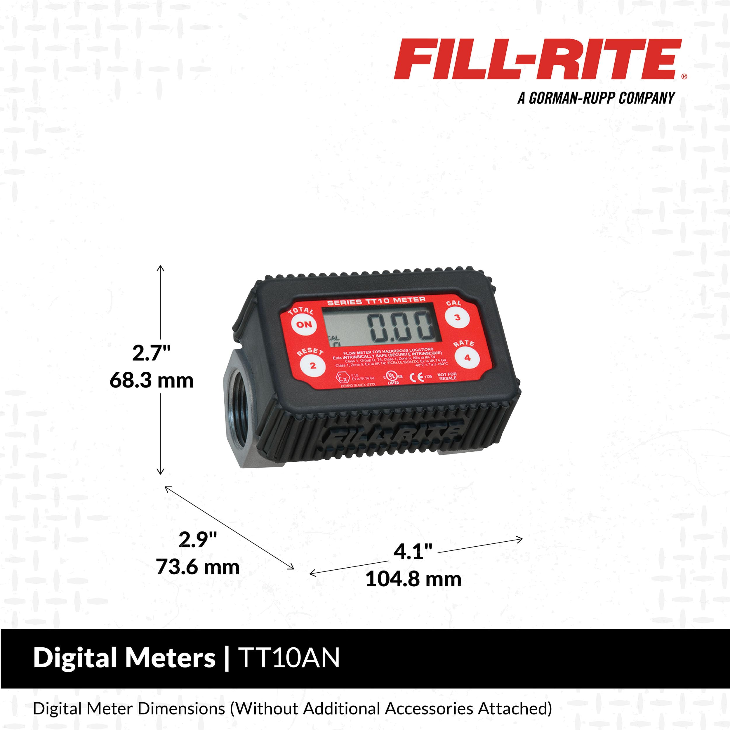 Fill-Rite 1" TT10AN 2-35 GPM(8-132 LPM) Digital In-line Turbine Meter, Aluminum, Fuel Transfer Meter,Black/Red