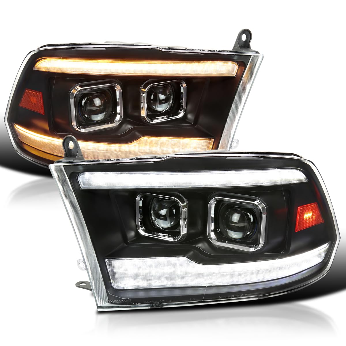Matte Black SPEC-D TUNING Projector Headlights w/Sequential Switchback LED Turn Signal Compatible with 2009-2018 Dodge Ram 1500 2500 3500, 2019 Ram Classic, Left + Right Pair Headlamps Assembly