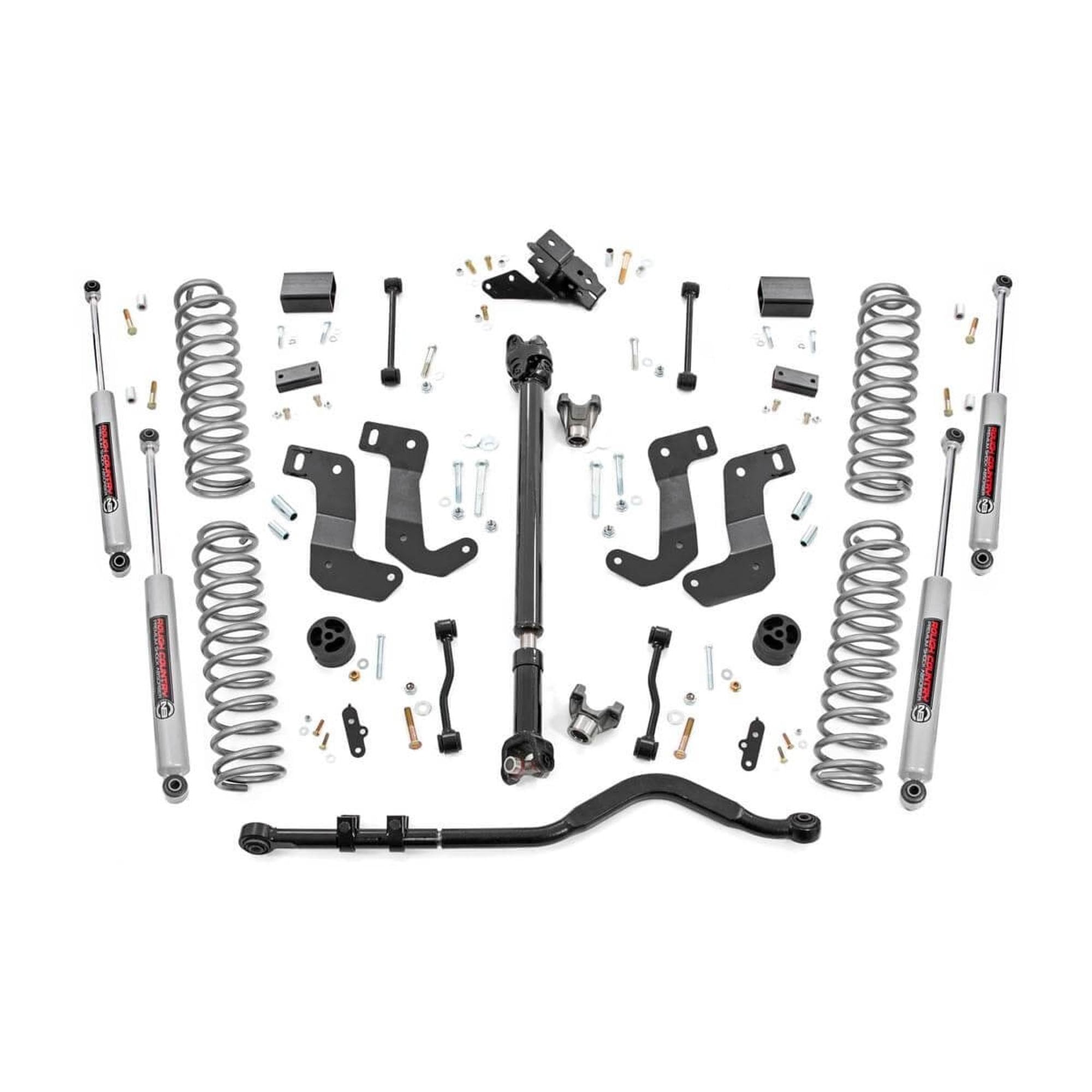 3.5 Inch Rough Country Lift Kit with N3 Shock Absorbers for Jeep Wrangler Rubicon JL 2-Door (2024-2025) - Includes Front & Rear Shocks, Control Arm Drop Brackets, Front Driveshaft, Lifted Coil Springs