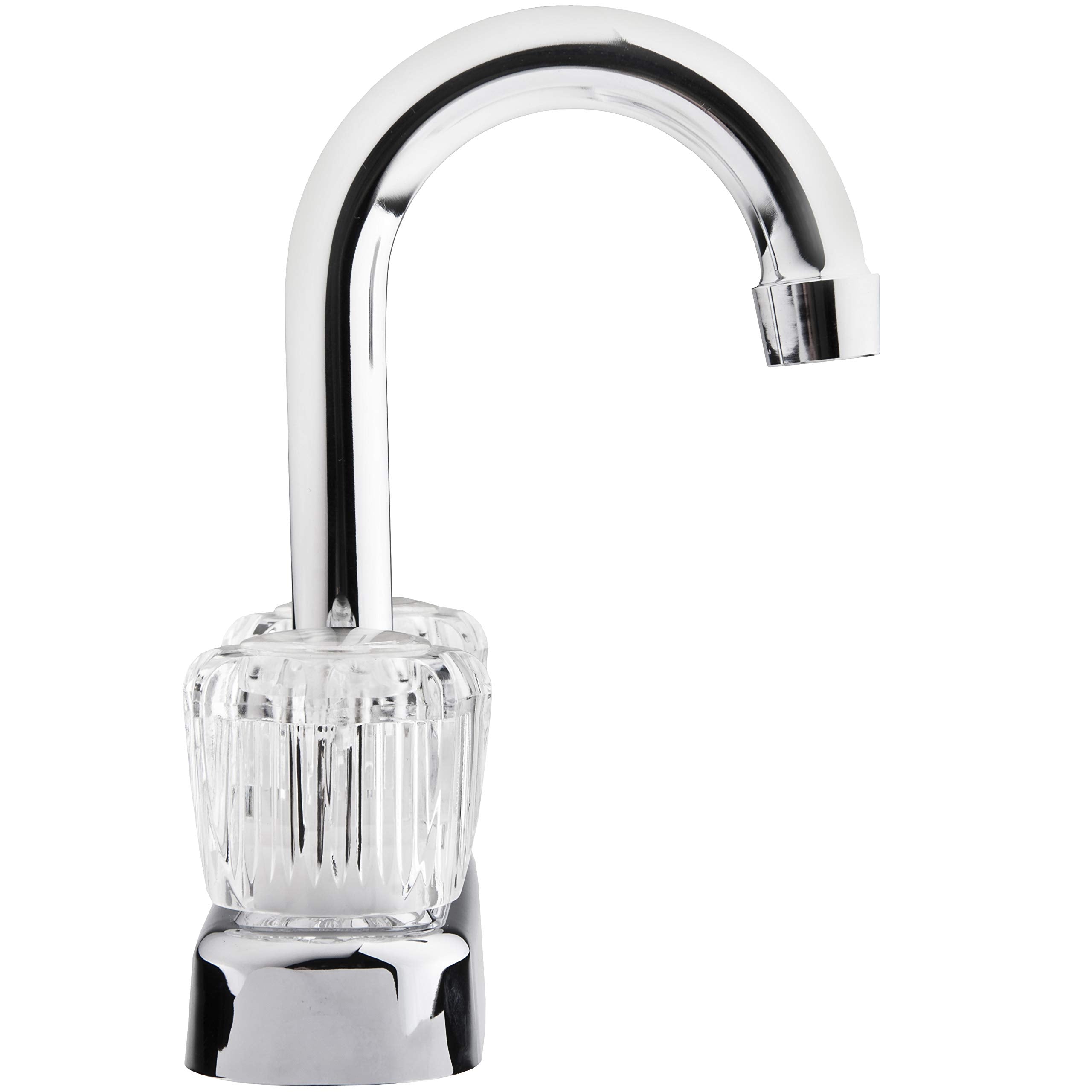 Dura Faucet RV Swivel Bar Faucet DF-PB150A-CP with Clear Acrylic 2-Knobs - 6-inch Spout (Chrome)