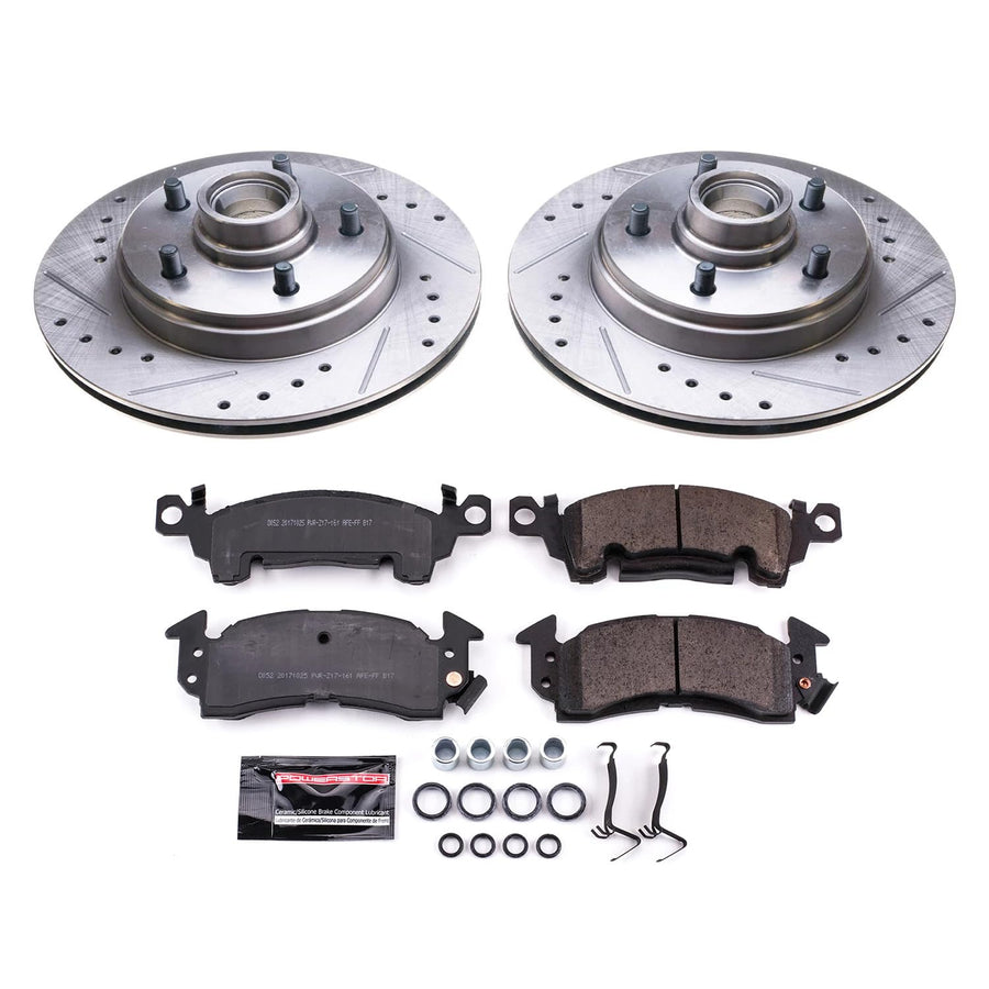 Power Stop K4535 Z23 Carbon Fiber Brake Pads with Drilled & Slotted Brake Rotors Kit Front