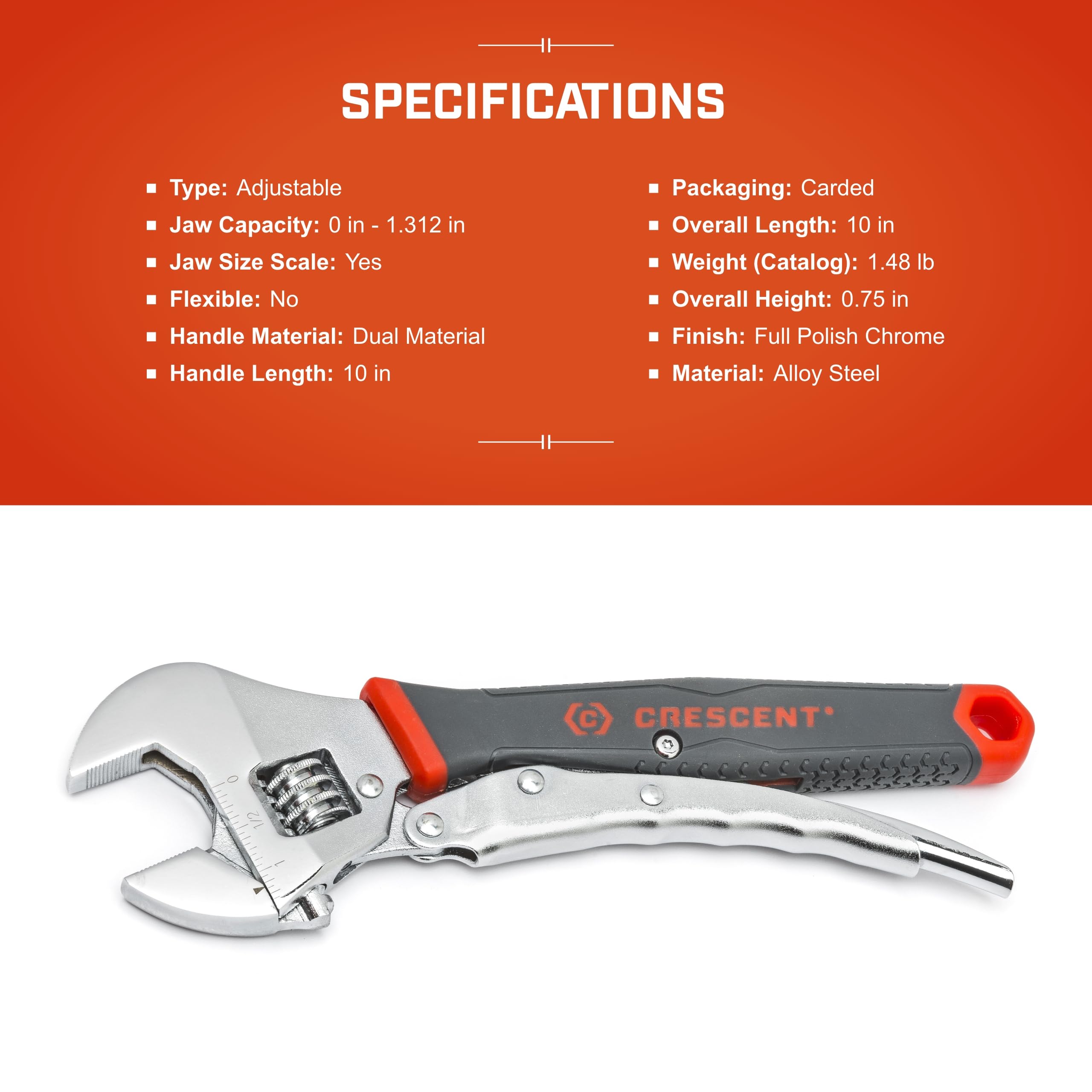 10" Crescent Locking Adjustable Dual Material Wrench - ACL10VS