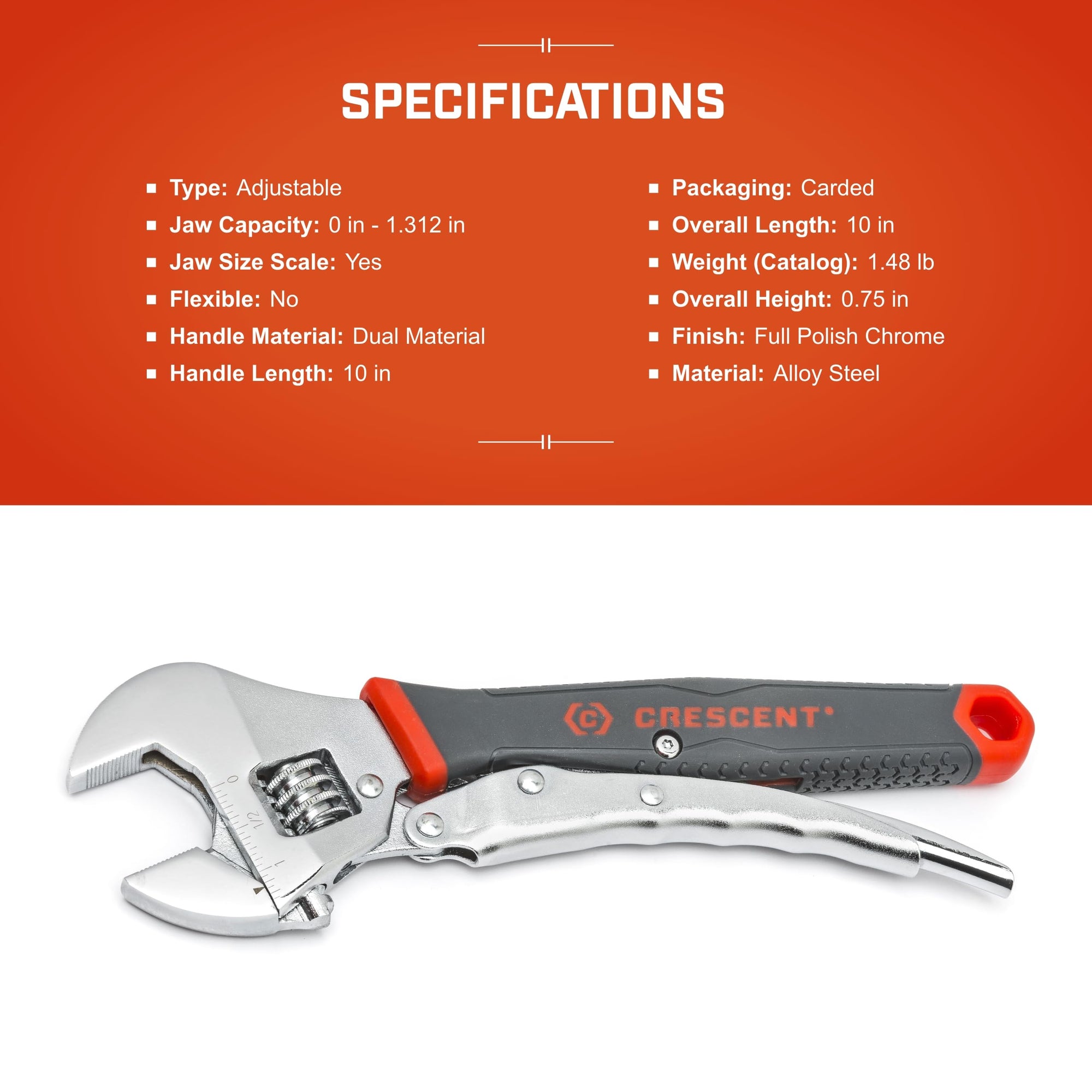 10" Crescent Locking Adjustable Dual Material Wrench - ACL10VS