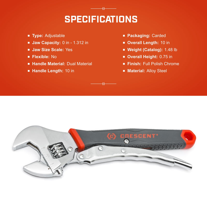 10" Crescent Locking Adjustable Dual Material Wrench - ACL10VS