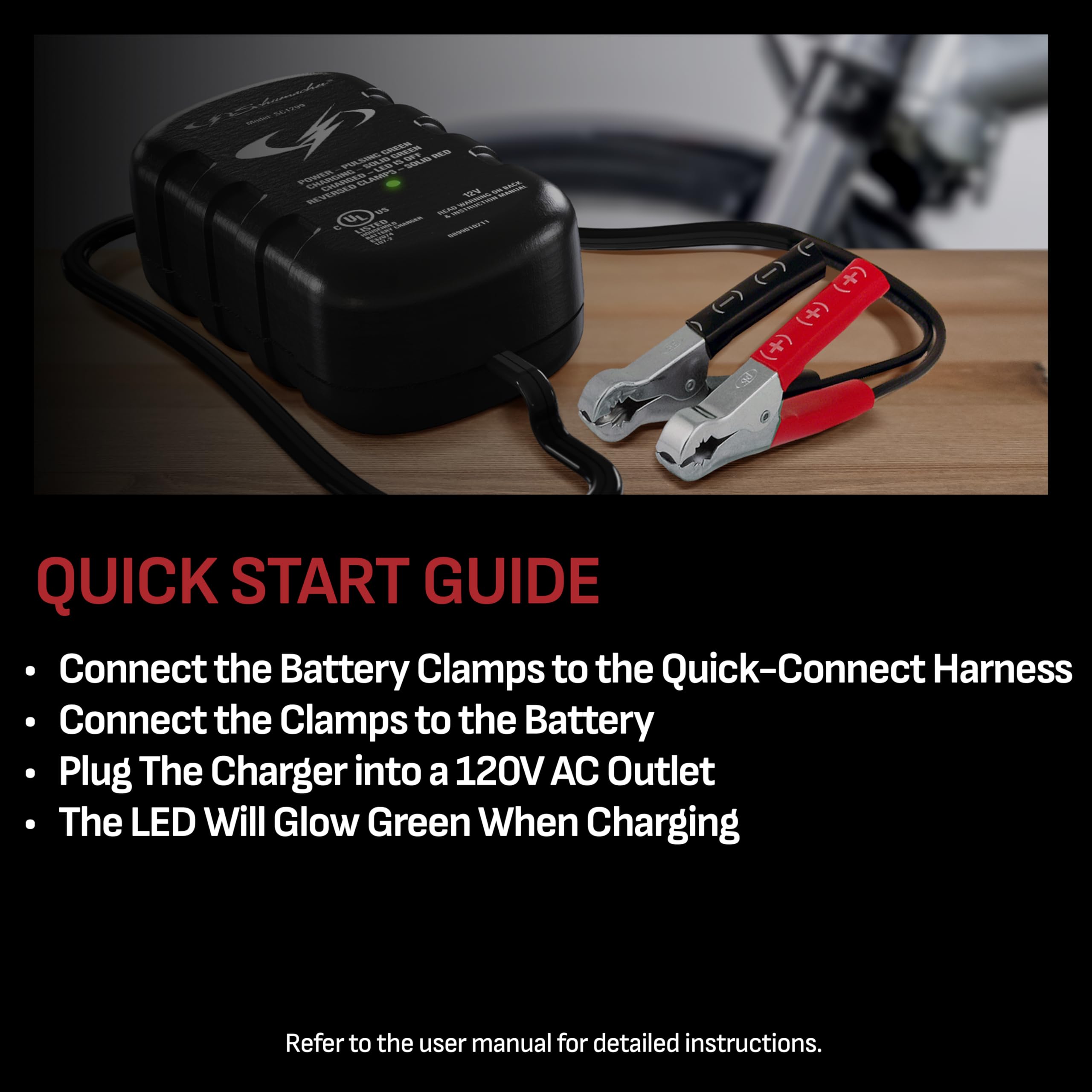 0.8A Schumacher Electric Car Battery Charger and Maintainer, 2-in-1 Solution, for 12V Power Sport, Automotive, and Marine Batteries, SC1299