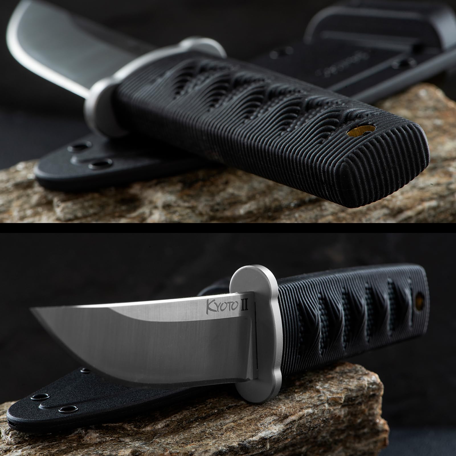 Kyoto II Cold Steel 3-3/8" Durable Compact 8Cr13MoV Stainless Steel Fixed Blade Drop Point Outdoor Hunting Utility Knife, 3 3/8" Textured Kray-Ex Handle, Sheath Included