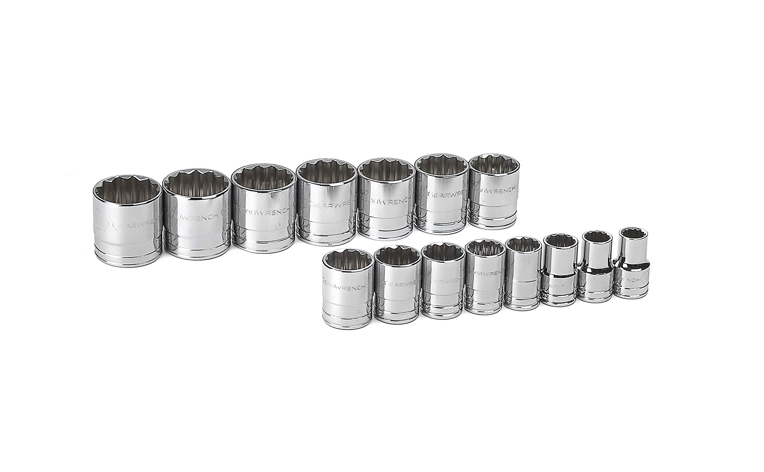 15 Pc. GEARWRENCH 1/2" Drive 12 Pt. Standard Socket Set, SAE - 80731