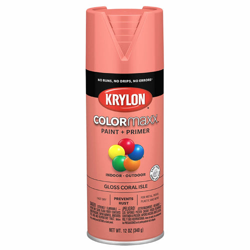 Krylon K05514007 Spray Paint and Primer COLORmaxx for Indoor/Outdoor Use, Gloss Coral Isle 12 Ounce (Pack of 1)