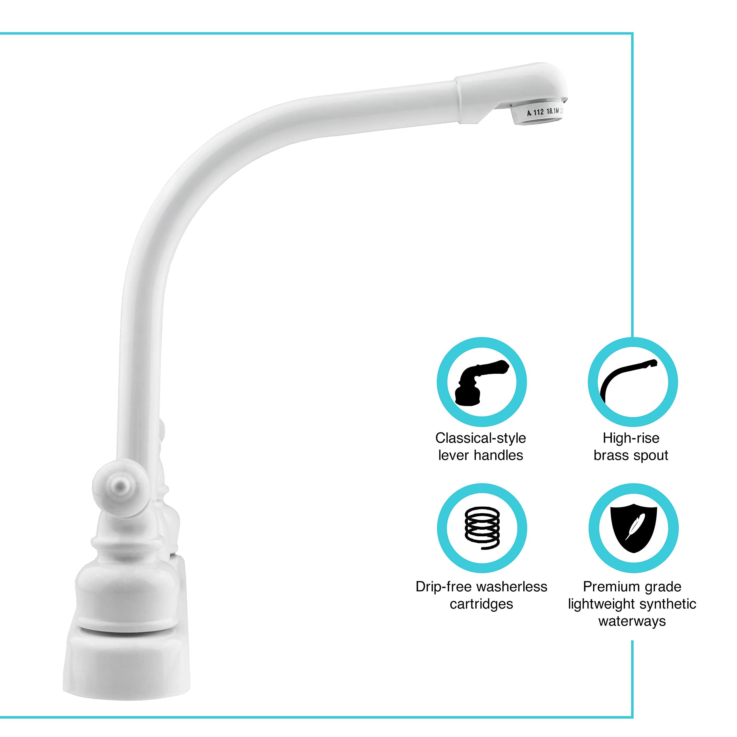 Dura Faucet Hi-Rise DF-PK210C-WT Kitchen Sink Faucet with Classical Levers (White)