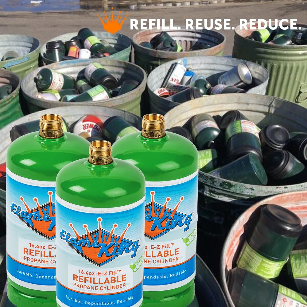 1LB Flame King Refillable Empty Propane Cylinder Tank - Reusable - Safe and Legal Refill Option - DOT Compliant - 16.4 oz, Green