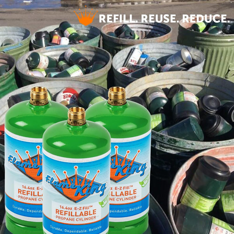 1LB Flame King Refillable Empty Propane Cylinder Tank - Reusable - Safe and Legal Refill Option - DOT Compliant - 16.4 oz, Green