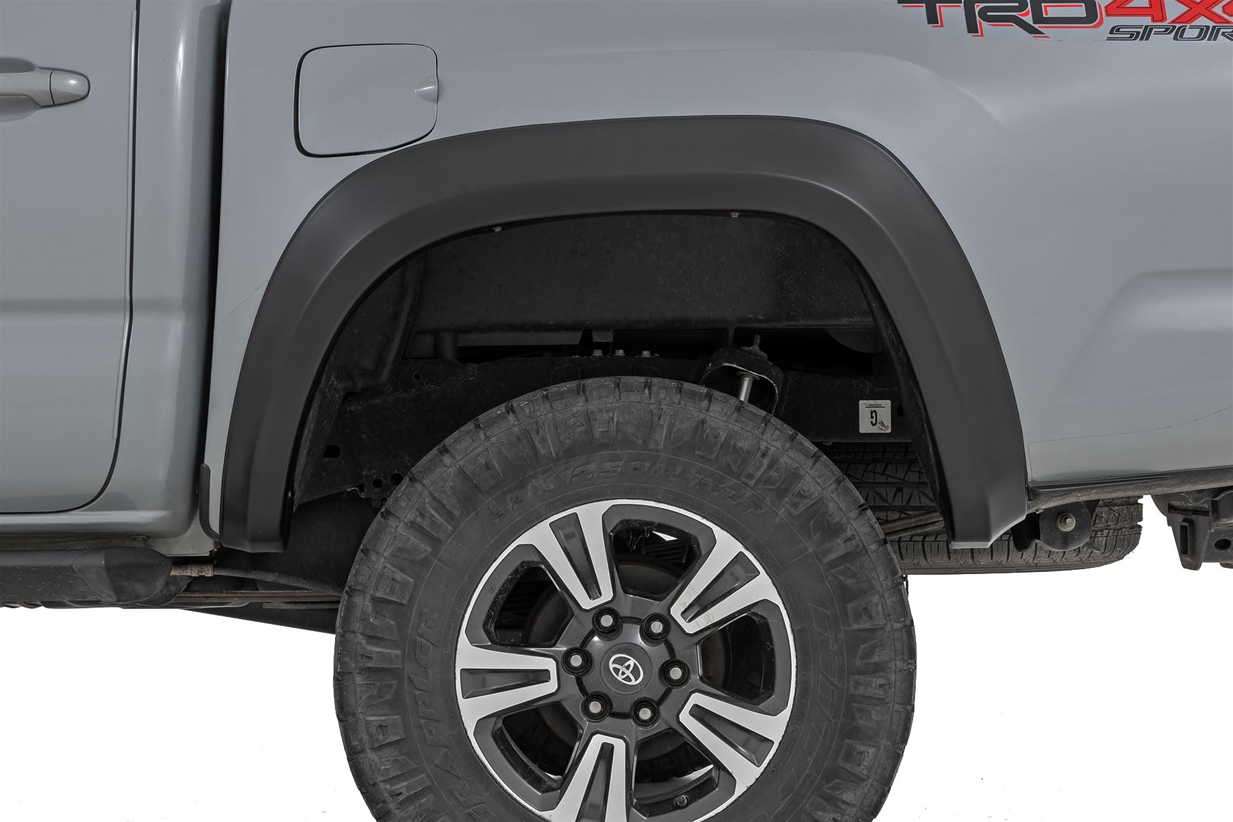 Sport Style Rough Country Fender Flares for Toyota Tacoma (2016-2023) - Durable ABS Flares, 1" Coverage, No-Drill Install, UV-Protected Flat Black Finish