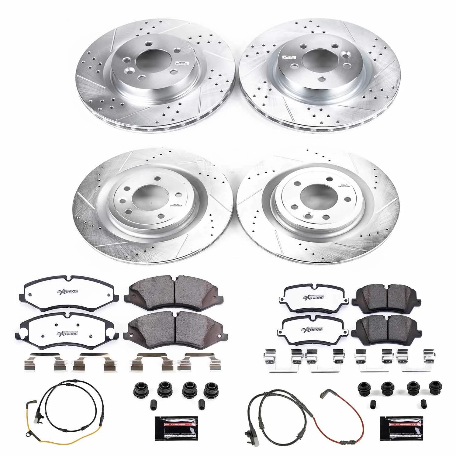 Power Stop Brake Kit Front and Rear For 2017 Land Rover Discovery - Truck & Tow Carbon Fiber Ceramic Pads & Drilled and Slotted Rotors Replacement, K7260-36
