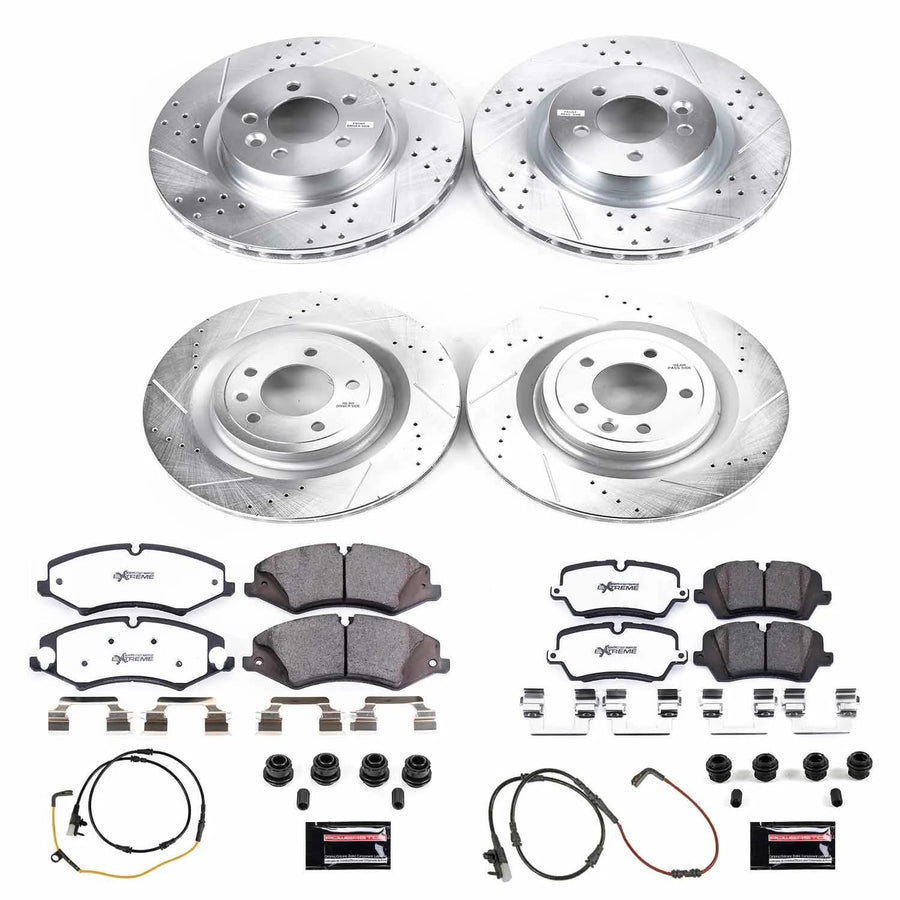 Power Stop Brake Kit Front and Rear For 2017 Land Rover Discovery - Truck & Tow Carbon Fiber Ceramic Pads & Drilled and Slotted Rotors Replacement, K7260-36