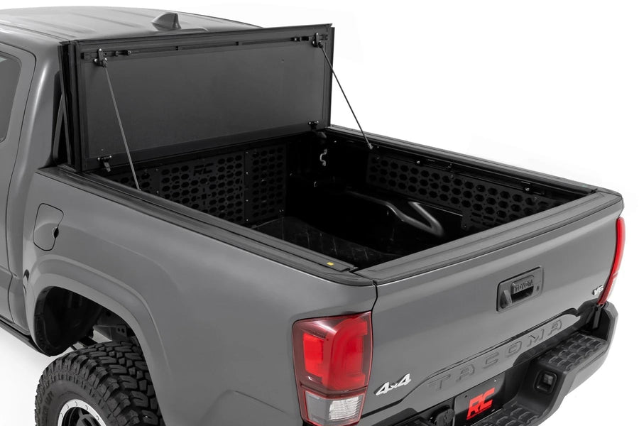 Rough Country Hard Tri-Fold Truck Bed Flip Up Tonneau Cover for Toyota Tacoma (2005-2015) - Fits 6' Bed, All-Weather, Flush Aluminum Panels