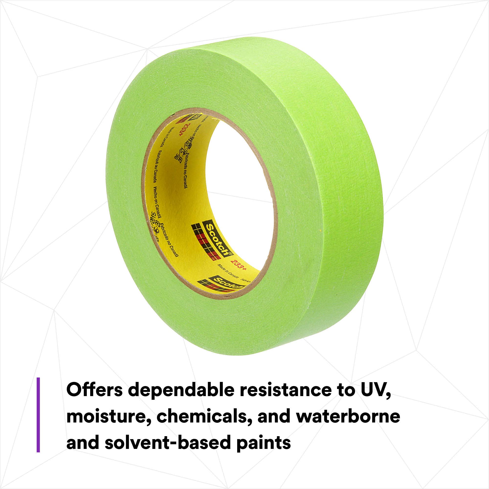 3M Scotch 233+ Performance Masking Tape 26338, 36 mm x 55 m​​, 1 Roll, Moisture Resistant, Flexible, Green Tape