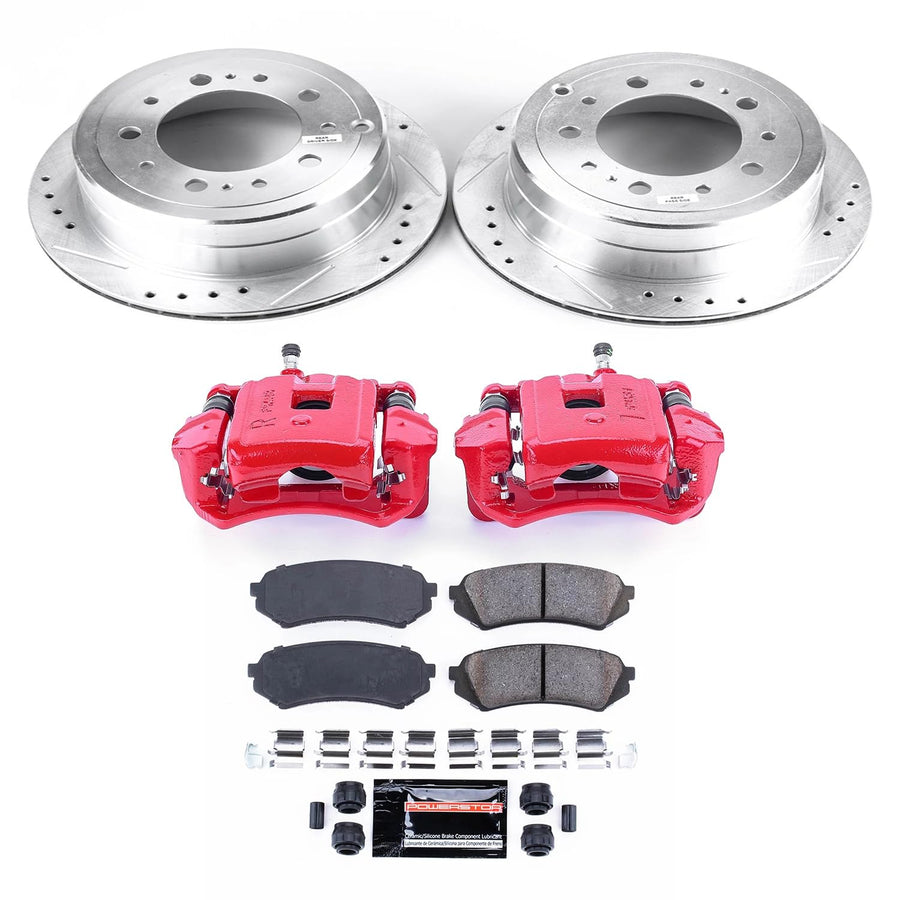 Power Stop Z23 Evolution Sport Rear Caliper Brake Kit-Drilled/Slotted Rotors, Brake Pads Carbon Ceramic, Calipers
