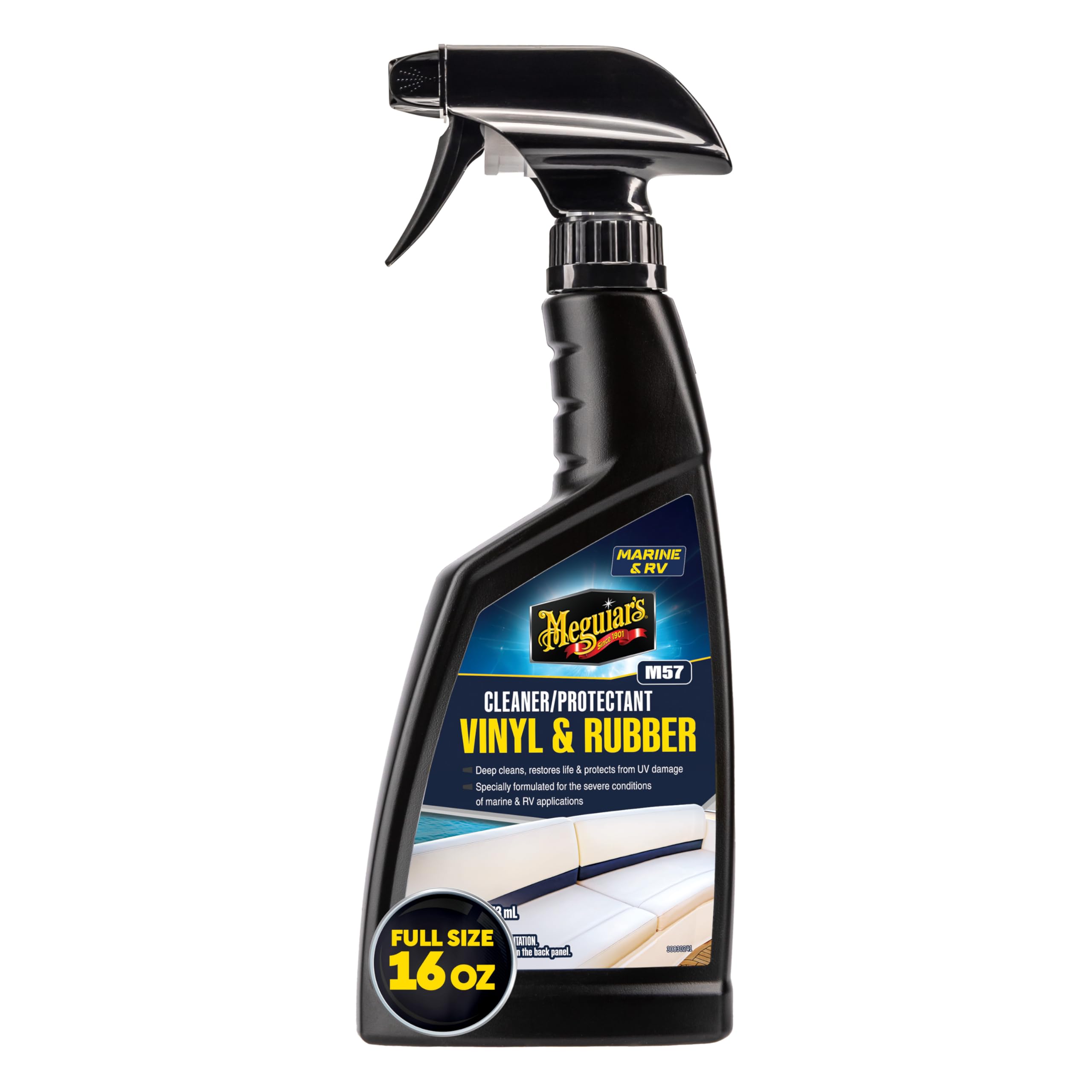 Marine/RV Vinyl & Rubber Cleaner & Protectant Meguiar's M5716, Boat Vinyl Cleaner & Protectant, Revitalize Plastic and Rubber with an Easy-to-Use Non-Greasy Formula, 16 Oz Spray Bottle