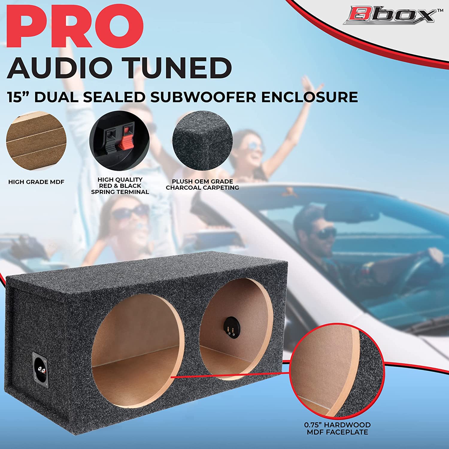 Atrend Dual Sealed 15" Subwoofer Enclosure Bbox - Pro Audio Tuned Dual Sealed Car Subwoofer Boxes & Enclosures - Premium Subwoofer Box Improves Audio Quality, Sound & Bass - Nickel Finish Terminals