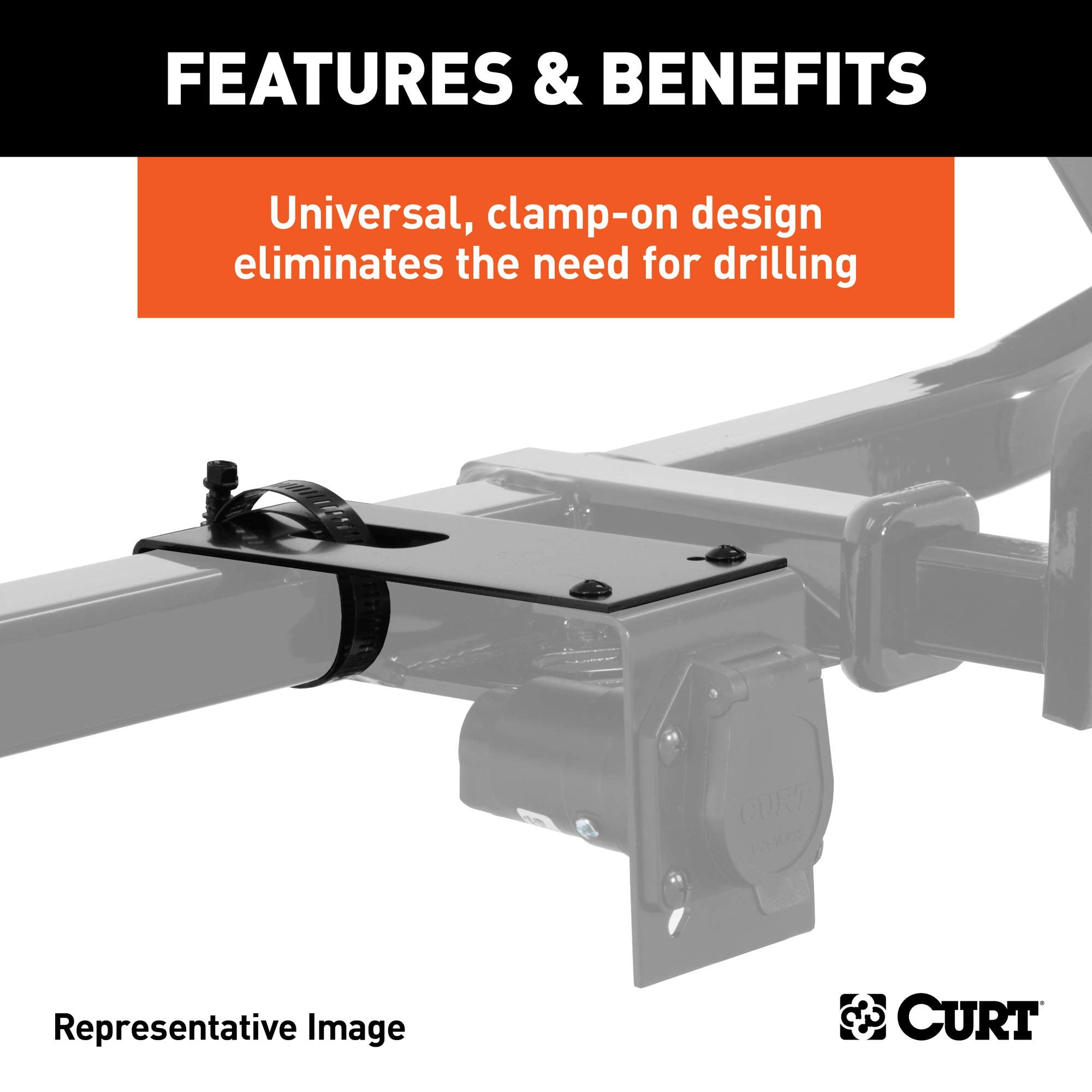 CURT 57204 Trailer Wiring Harness Vehicle-Side Clamp-On Bracket Mount for 4-Way, 5-Way or 6-Way GLOSS BLACK POWDER COAT