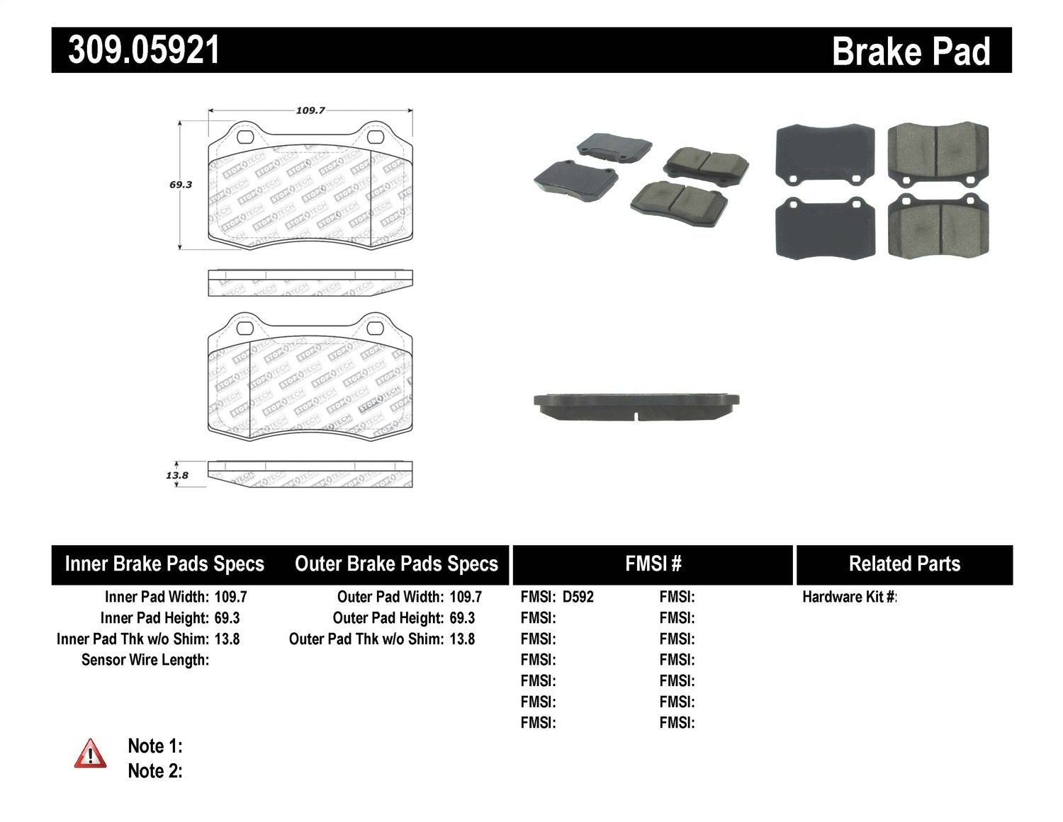Stoptech Centric 309.05921 Performance Pad
